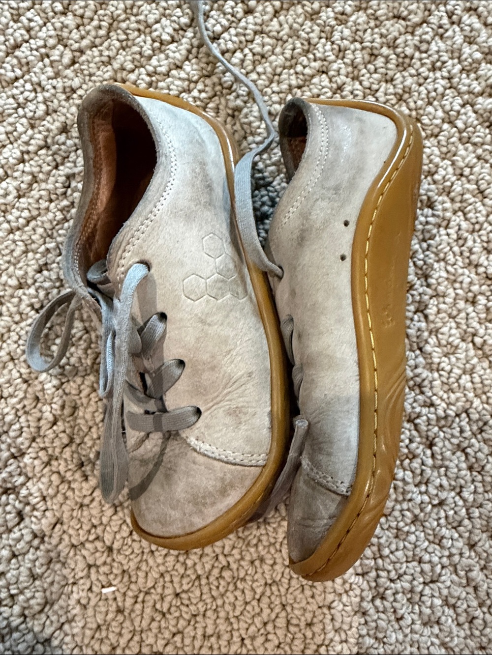 Kids leather Vivo Barefoot Light Gray leather Sneakers with Gum Rubber Sole
